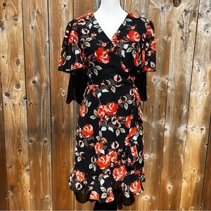 Sharagano Floral Wrap Dress - Black and Red
